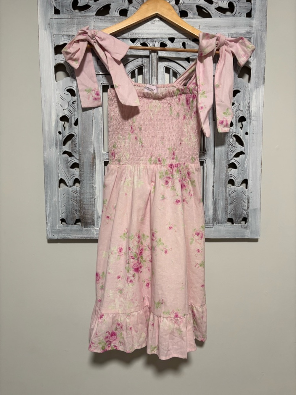 NEW Kathleen Maeve x Grace Rose Soft  Pink Rose Linen Mini Dress